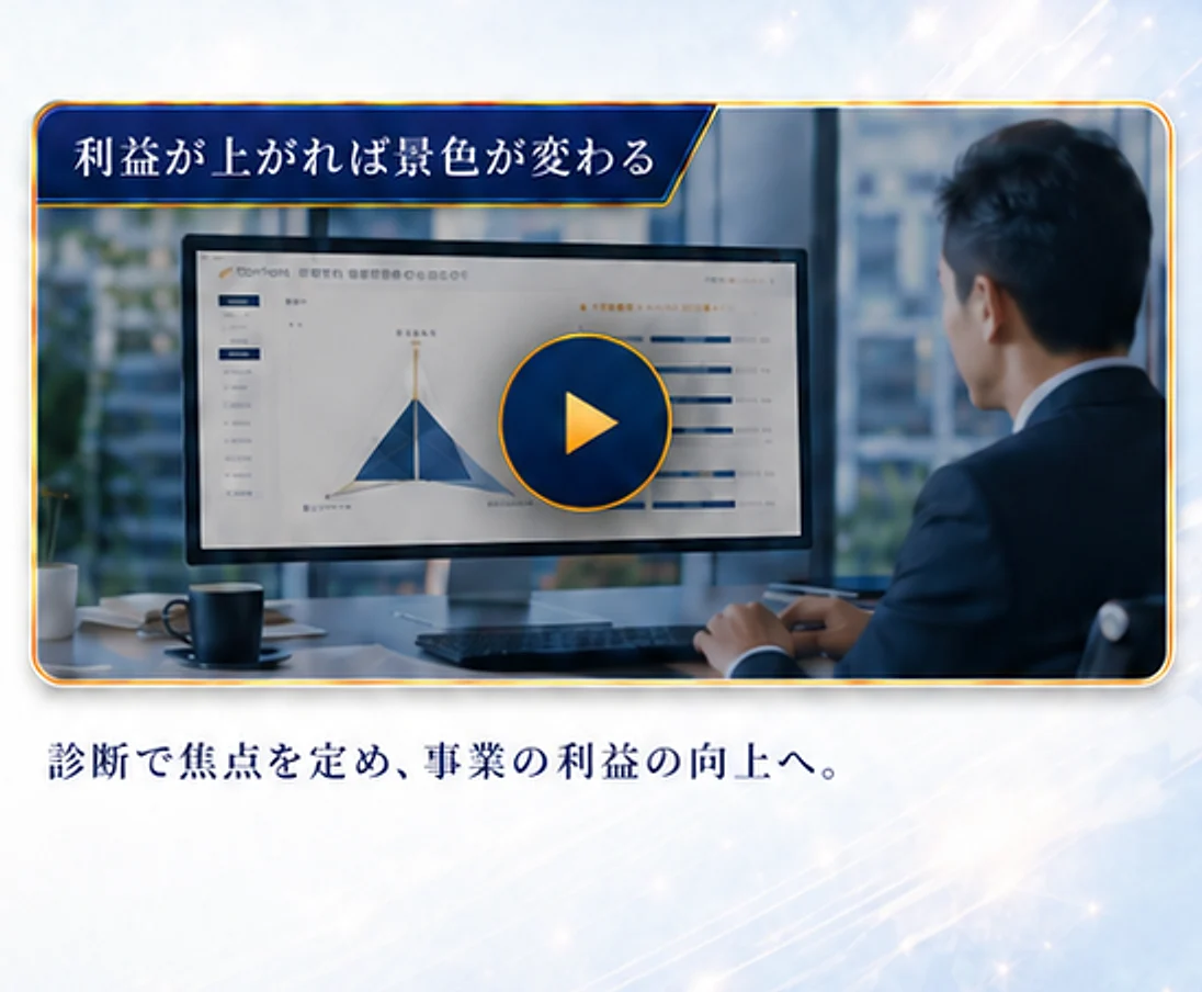 経営者がROI診断の結果画面を見ている様子